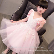 2017 new style girls fancy dress embroidery fabric pink kids party dress